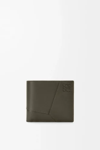 Puzzle bifold wallet in classic calfskin Dark Khaki