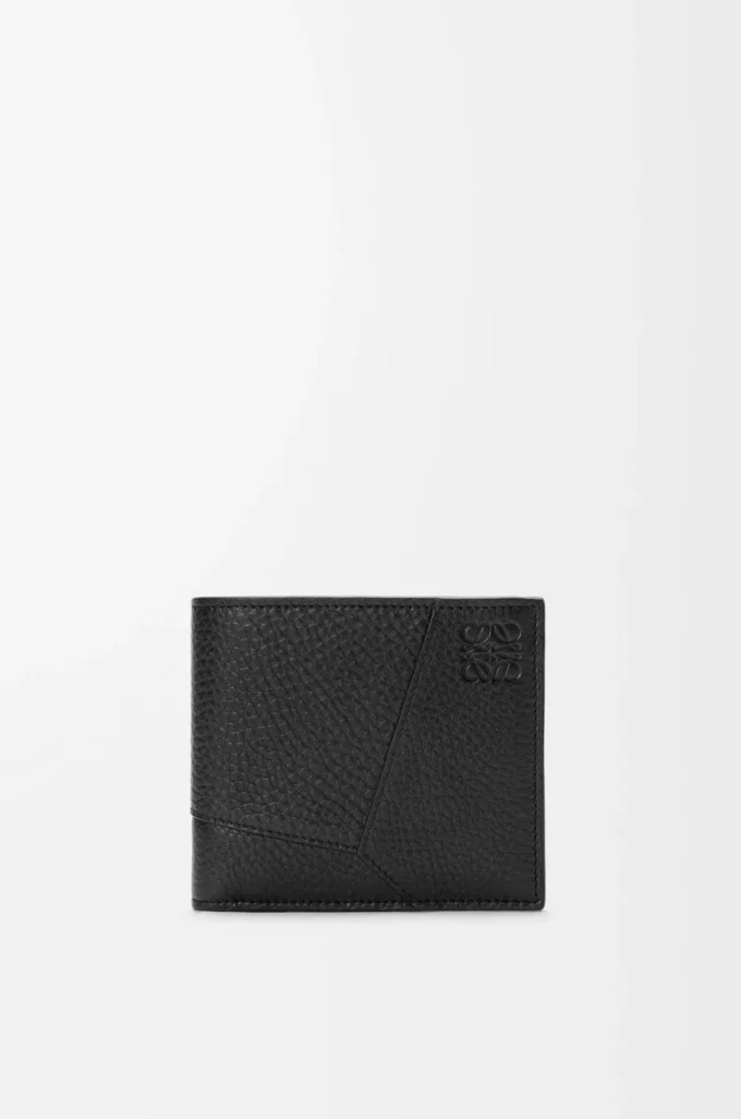 Puzzle bifold wallet in supple grained calfskin Black Puzzle bifold wallet in supple grained calfskin Black