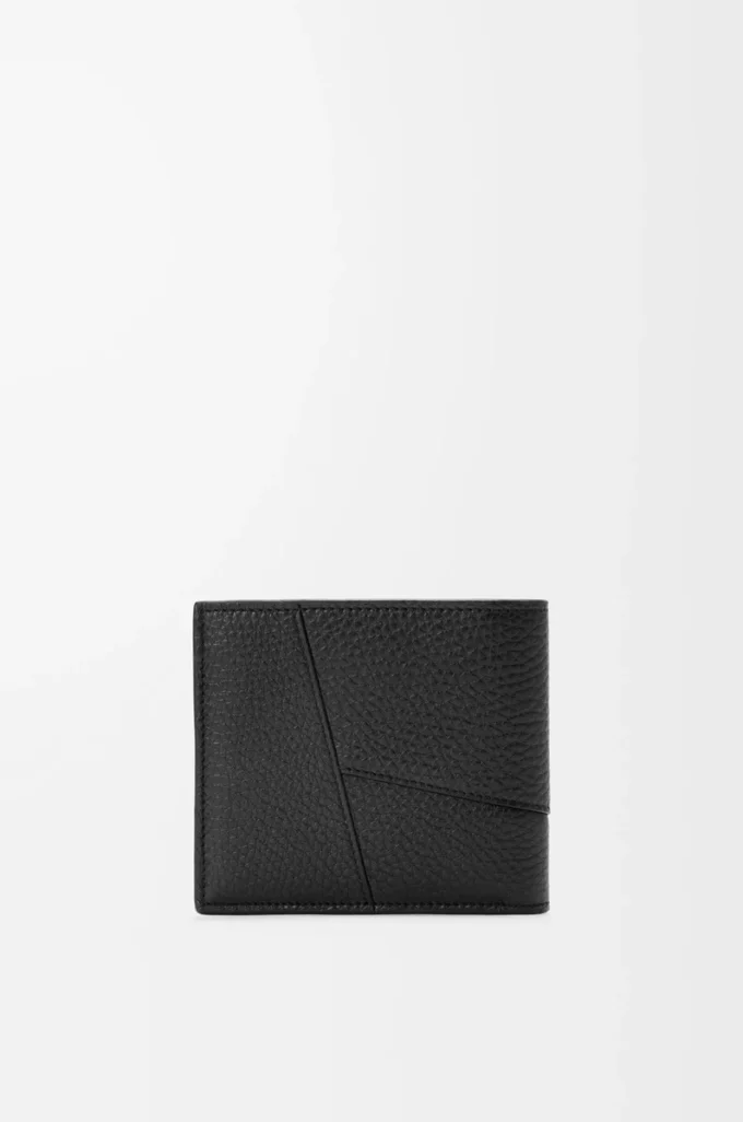 Puzzle bifold wallet in supple grained calfskin Black Puzzle bifold wallet in supple grained calfskin Black