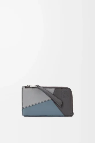 Puzzle coin cardholder in classic calfskin Asphalt Grey/Storm Blue