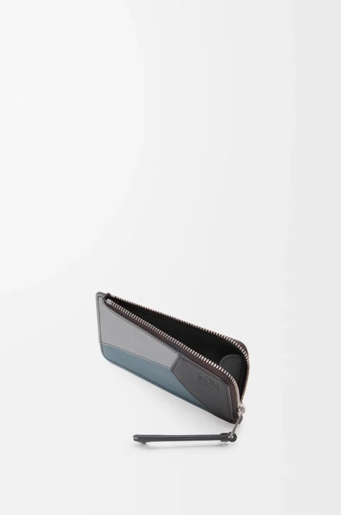 Puzzle coin cardholder in classic calfskin Asphalt Grey/Storm Blue