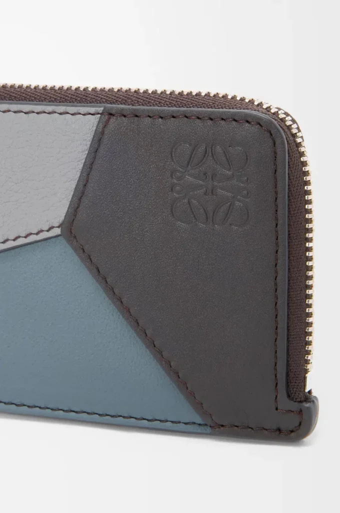 Puzzle coin cardholder in classic calfskin Asphalt Grey/Storm Blue