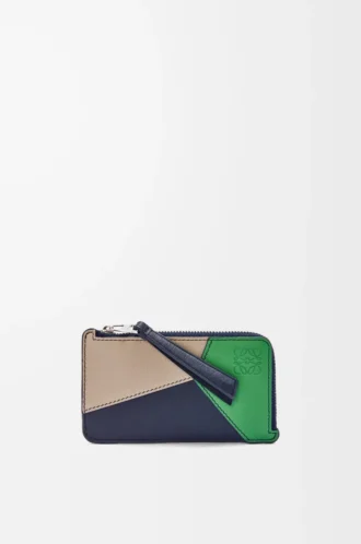 Puzzle coin cardholder in classic calfskin Sand/Tropical Green