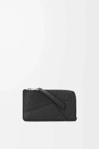 Puzzle coin cardholder in supple grained calfskin Black