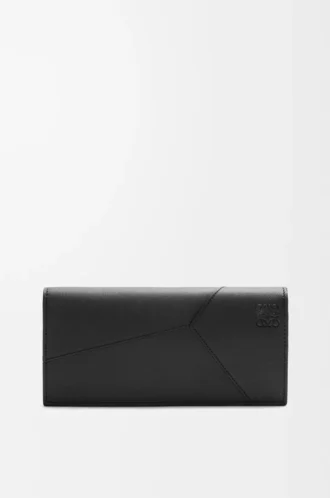 Puzzle long horizontal wallet in classic calfskin Black