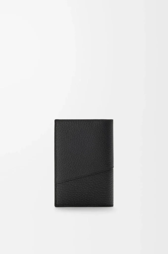 Puzzle passport cover in supple grained calfskin Black