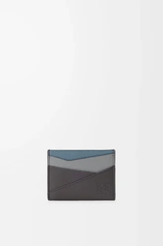 Puzzle plain cardholder in classic calfskin Asphalt Grey/Storm Blue