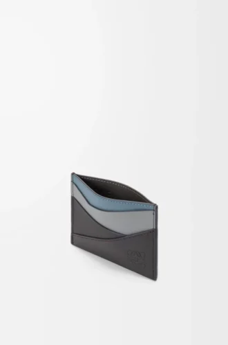Puzzle plain cardholder in classic calfskin Asphalt Grey/Storm Blue