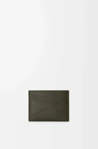Puzzle plain cardholder in classic calfskin Dark Khaki