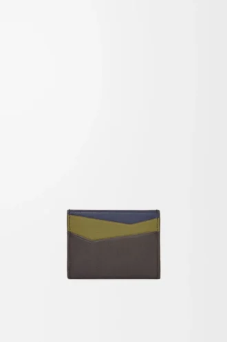 Puzzle plain cardholder in classic calfskin Olive/Dark Brown