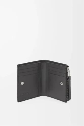 Puzzle slim compact wallet in classic calfskin Asphalt Grey/Storm Blue