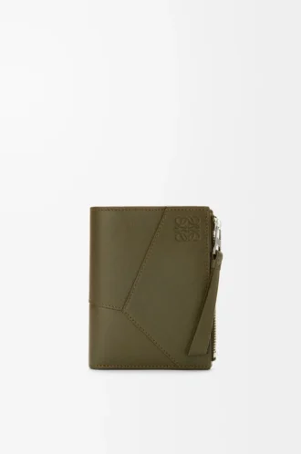 Puzzle slim compact wallet in classic calfskin Dark Khaki