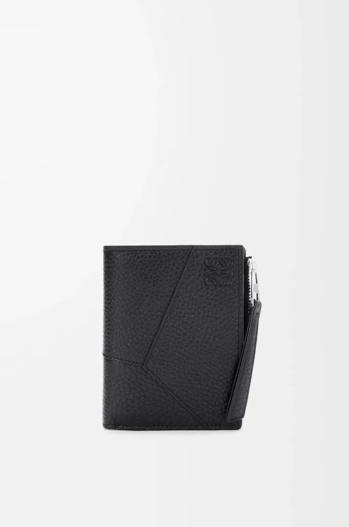 Puzzle slim compact wallet in supple grained calfskin Black Puzzle slim compact wallet in supple grained calfskin Black