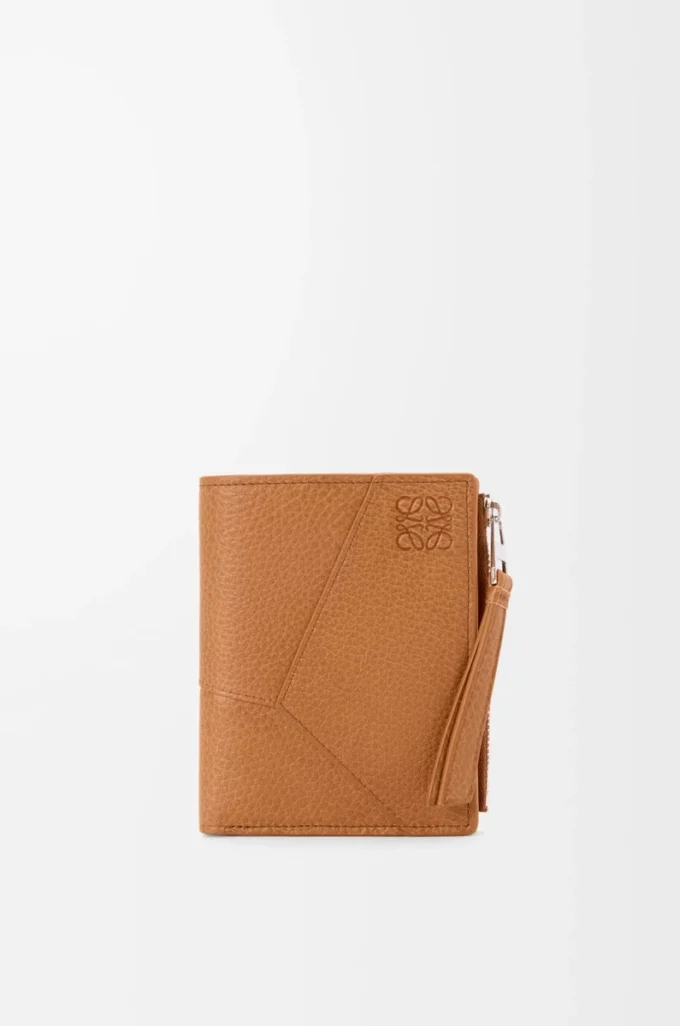 Puzzle slim compact wallet in supple grained calfskin Light Canyon Brown Puzzle slim compact wallet in supple grained calfskin Light Canyon Brown