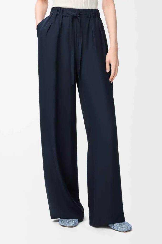 Pyjama trousers in silk Navy Blue
