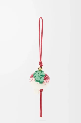 Radish charm in beaded felt Crimson/Soft White