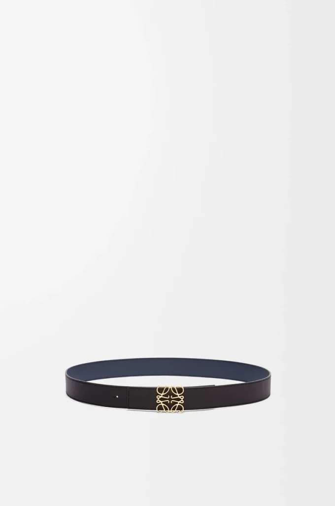 Reversible Anagram belt in smooth calfskin Black/Ocean/Gold Reversible Anagram belt in smooth calfskin Black/Ocean/Gold