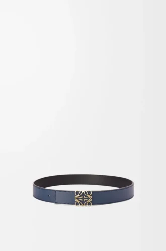 Reversible Anagram belt in smooth calfskin Black/Ocean/Gold
