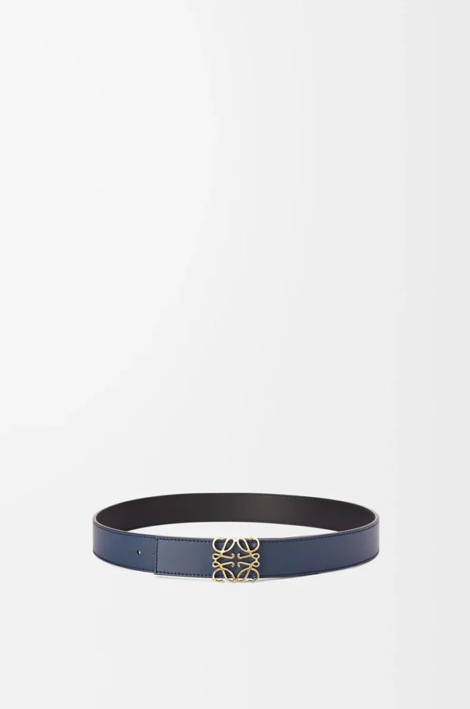 Reversible Anagram belt in smooth calfskin Black/Ocean/Gold Reversible Anagram belt in smooth calfskin Black/Ocean/Gold