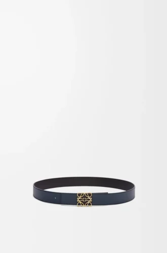 Reversible Anagram belt in smooth calfskin Black/Ocean/Gold