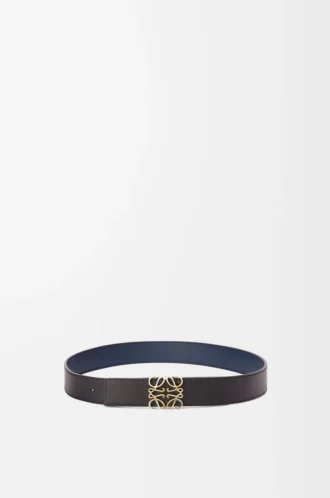 Reversible Anagram belt in smooth calfskin Black/Ocean/Gold