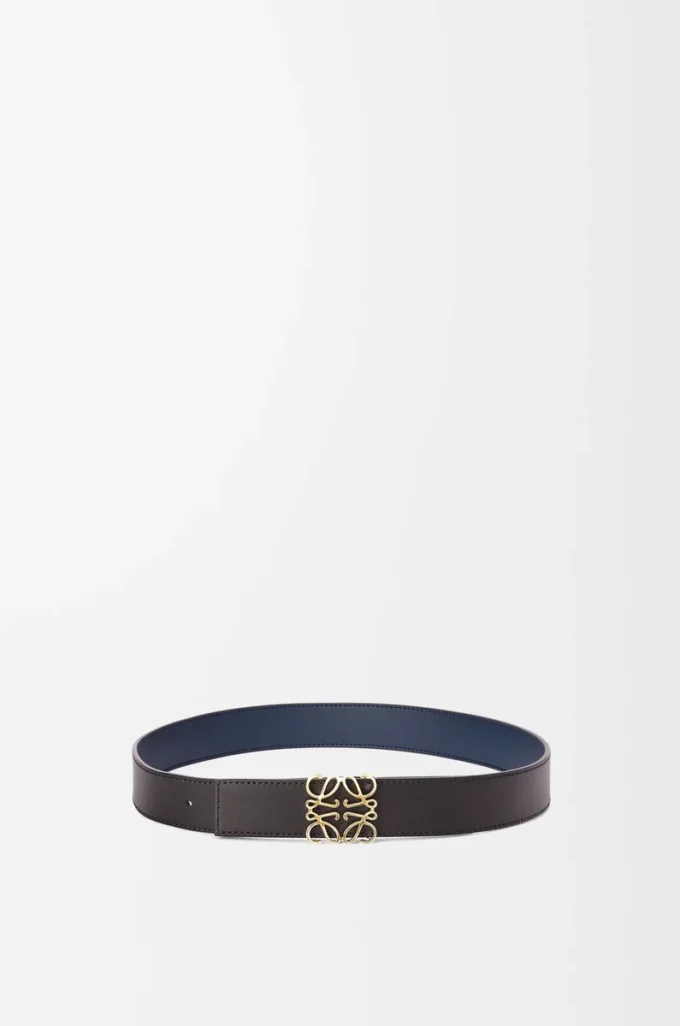 Reversible Anagram belt in smooth calfskin Black/Ocean/Gold Reversible Anagram belt in smooth calfskin Black/Ocean/Gold