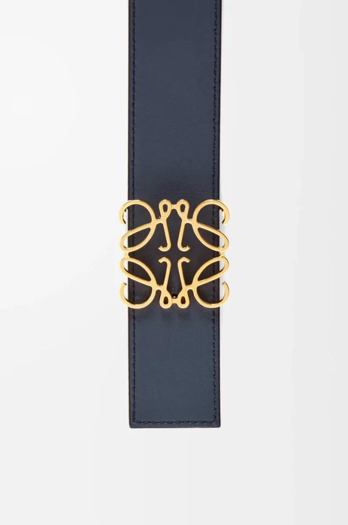 Reversible Anagram belt in smooth calfskin Black/Ocean/Gold Reversible Anagram belt in smooth calfskin Black/Ocean/Gold