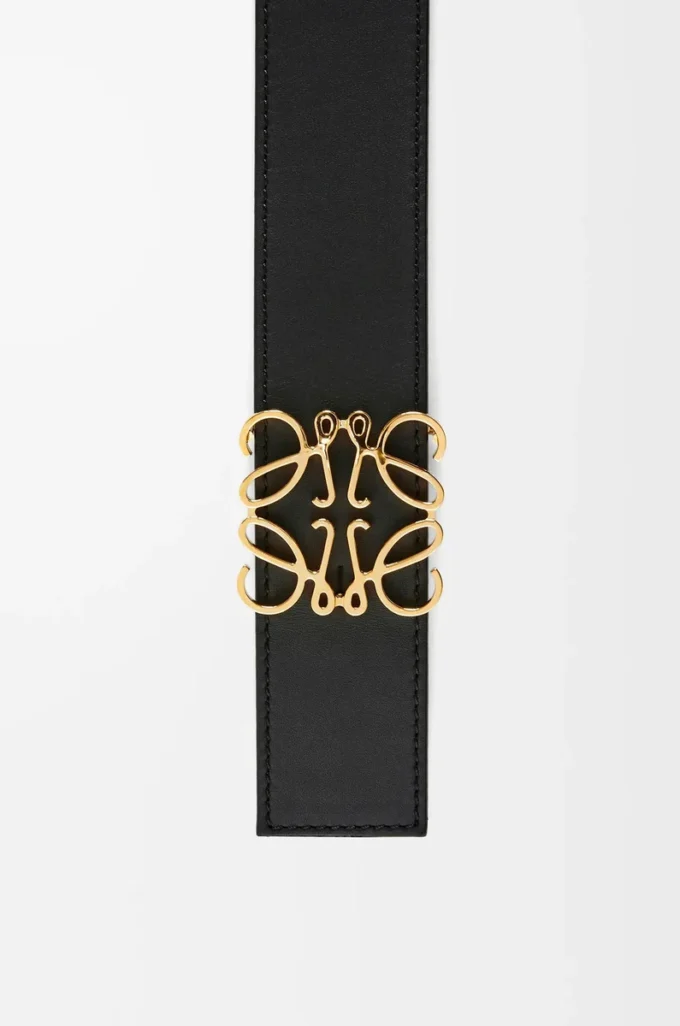 Reversible Anagram belt in smooth calfskin Black/Ocean/Gold Reversible Anagram belt in smooth calfskin Black/Ocean/Gold