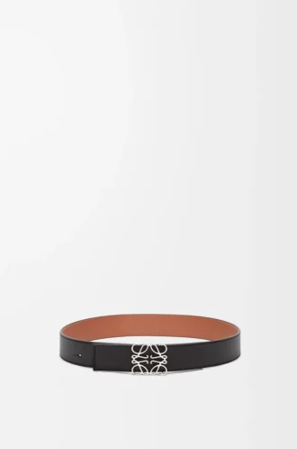 Reversible Anagram belt in smooth calfskin Black/Tan/Palladium