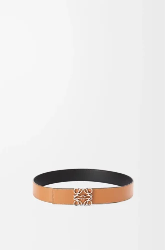 Reversible Anagram belt in smooth calfskin Black/Tan/Palladium