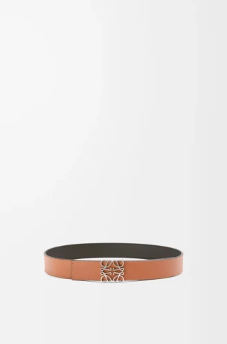 Reversible Anagram belt in smooth calfskin Black/Tan/Palladium