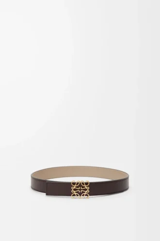 Reversible Anagram belt in smooth calfskin Dark Chestnut/Clay