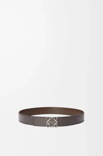 Reversible Anagram belt in smooth calfskin Dark Grey/Dark Cigar/Palladium