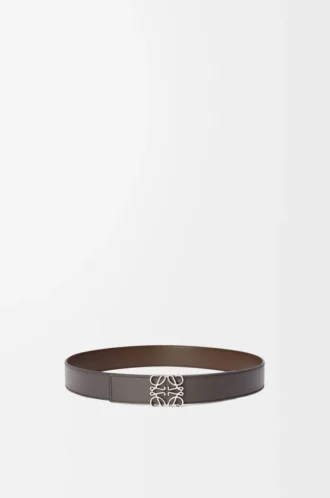 Reversible Anagram belt in smooth calfskin Dark Grey/Dark Cigar/Palladium