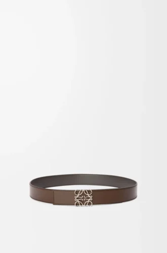 Reversible Anagram belt in smooth calfskin Dark Grey/Dark Cigar/Palladium