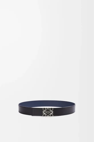 Reversible Anagram belt in smooth calfskin Ocean/Black/Palladium
