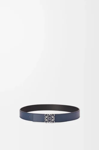 Reversible Anagram belt in smooth calfskin Ocean/Black/Palladium