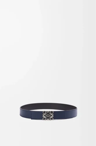 Reversible Anagram belt in smooth calfskin Ocean/Black/Palladium