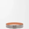 Reversible Anagram belt in smooth calfskin Tan/Asphalt Grey/Pewter Reversible Anagram belt in smooth calfskin Tan/Asphalt Grey/Pewter
