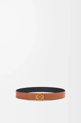 Reversible Anagram belt in smooth calfskin Tan/Black/Gold