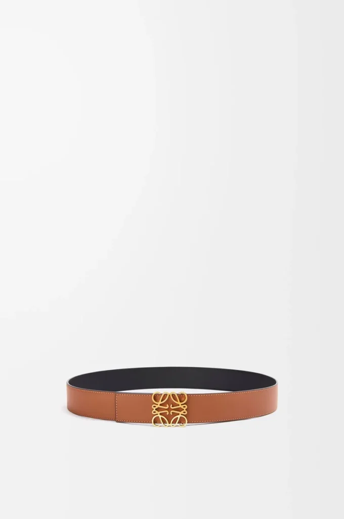 Reversible Anagram belt in smooth calfskin Tan/Black/Gold Reversible Anagram belt in smooth calfskin Tan/Black/Gold
