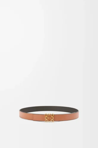 Reversible Anagram belt in smooth calfskin Tan/Black/Gold