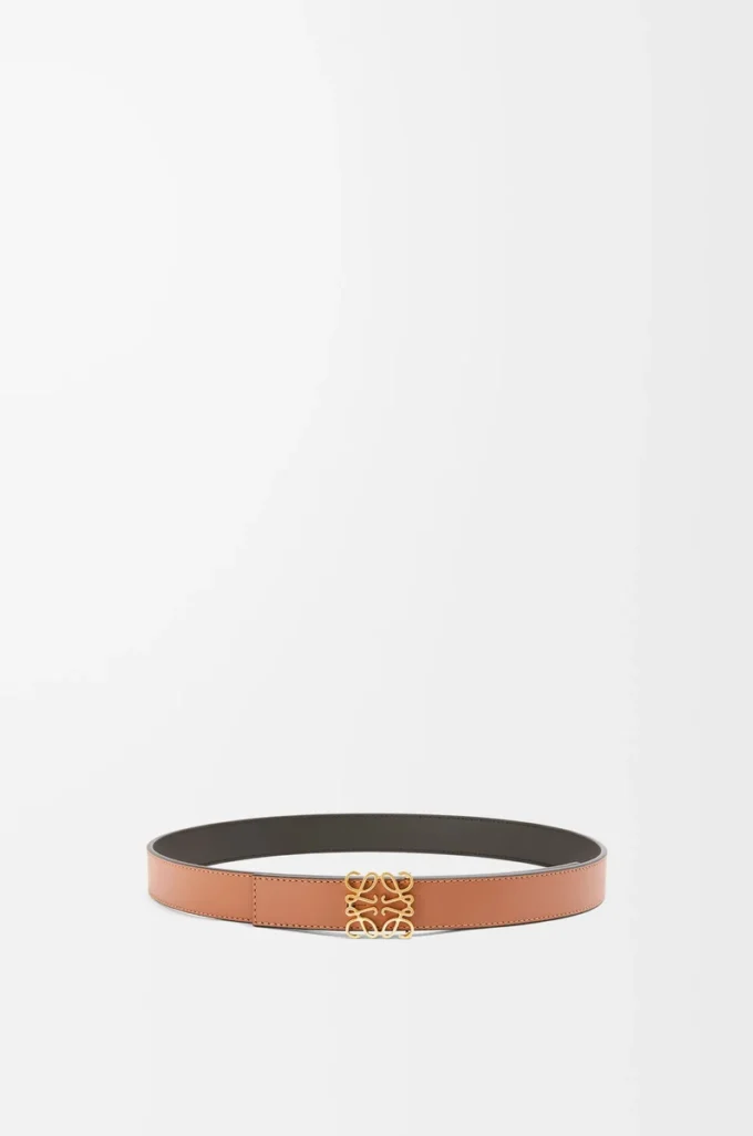 Reversible Anagram belt in smooth calfskin Tan/Black/Gold Reversible Anagram belt in smooth calfskin Tan/Black/Gold