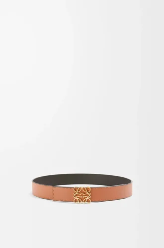 Reversible Anagram belt in smooth calfskin Tan/Black/Gold