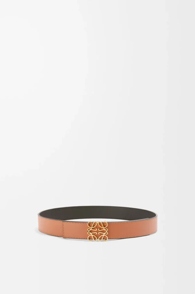 Reversible Anagram belt in smooth calfskin Tan/Black/Gold Reversible Anagram belt in smooth calfskin Tan/Black/Gold