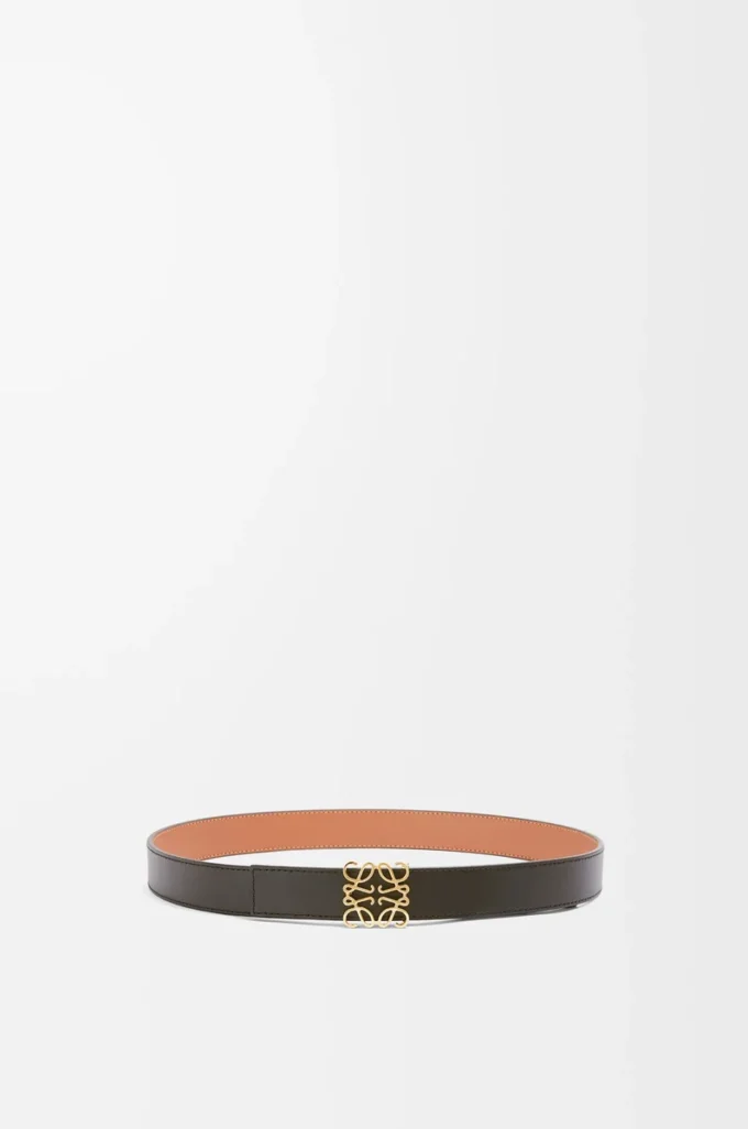 Reversible Anagram belt in smooth calfskin Tan/Black/Gold Reversible Anagram belt in smooth calfskin Tan/Black/Gold