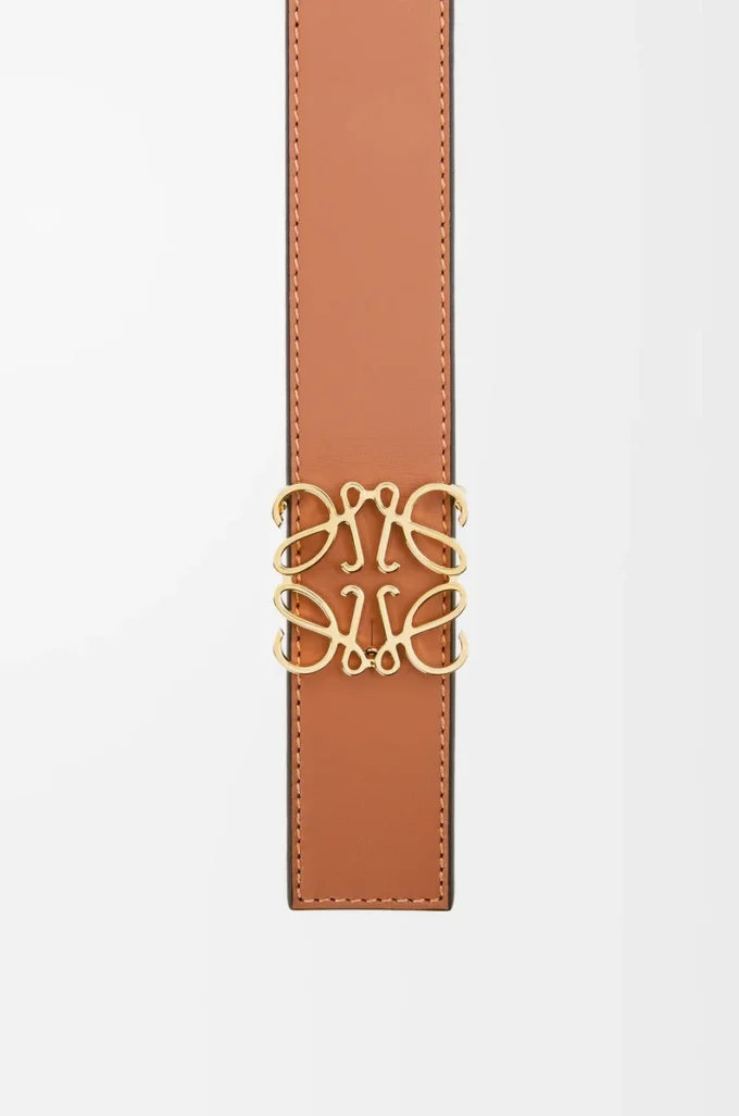 Reversible Anagram belt in smooth calfskin Tan/Black/Gold Reversible Anagram belt in smooth calfskin Tan/Black/Gold