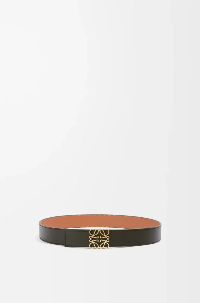 Reversible Anagram belt in smooth calfskin Tan/Black/Gold Reversible Anagram belt in smooth calfskin Tan/Black/Gold