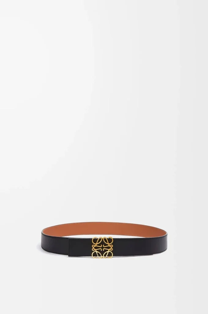 Reversible Anagram belt in smooth calfskin Tan/Black/Gold Reversible Anagram belt in smooth calfskin Tan/Black/Gold