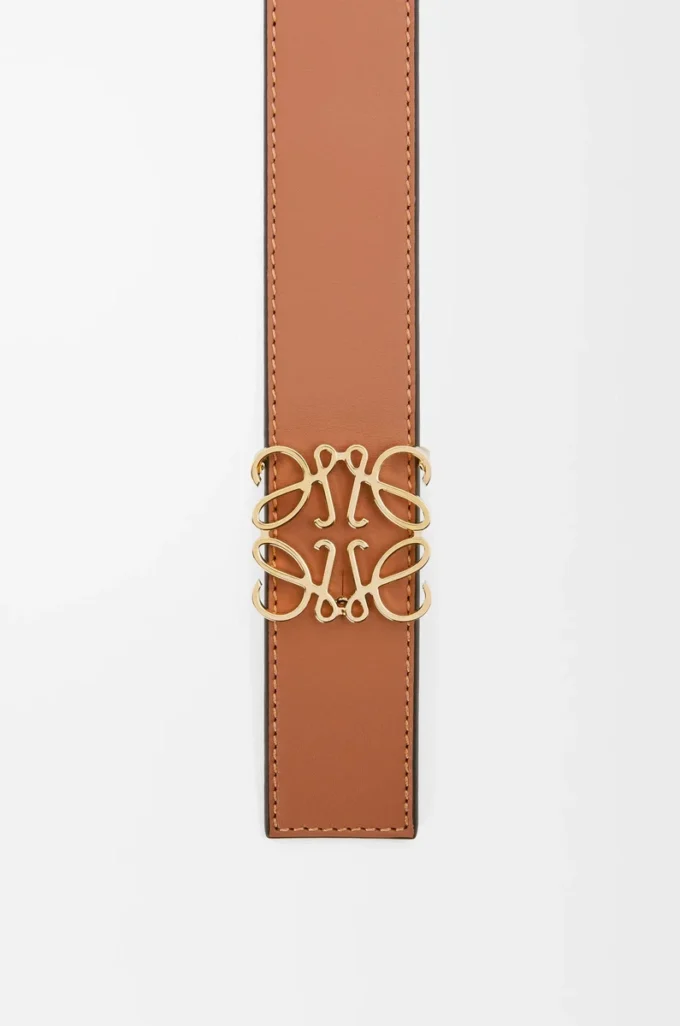 Reversible Anagram belt in smooth calfskin Tan/Black/Gold Reversible Anagram belt in smooth calfskin Tan/Black/Gold